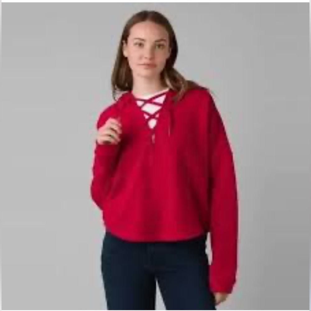 PrAna Ladies Cozy Up Illana Hoodie in Red Berry Heather. NWT. Size X-large